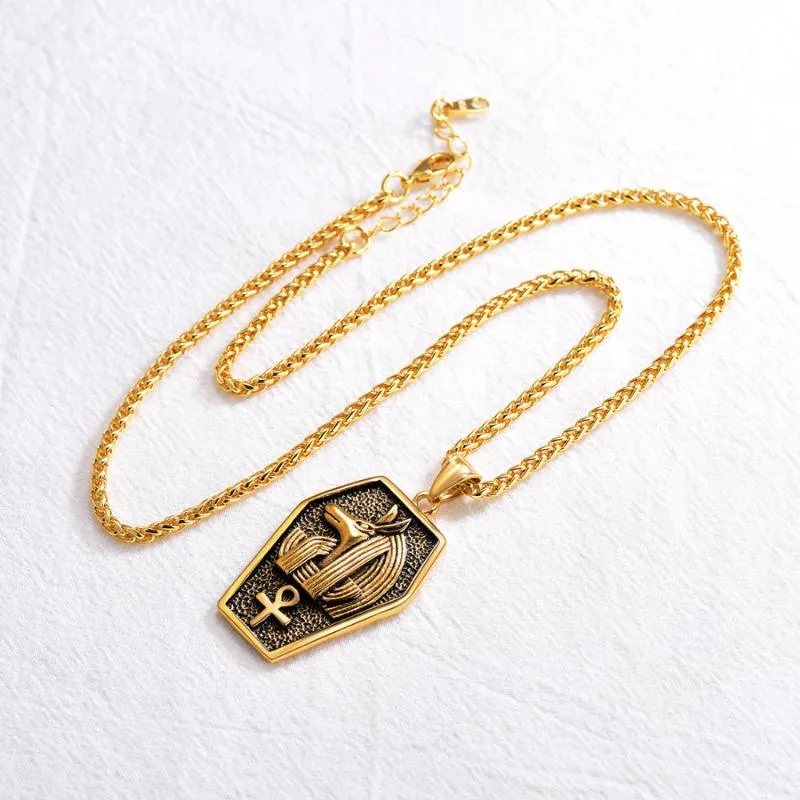 Colliers pendants kpop anubis ankh key of life charme staintess Steel Hiéroglyphe dieu le collier croix des enfers pour les hommes 314v