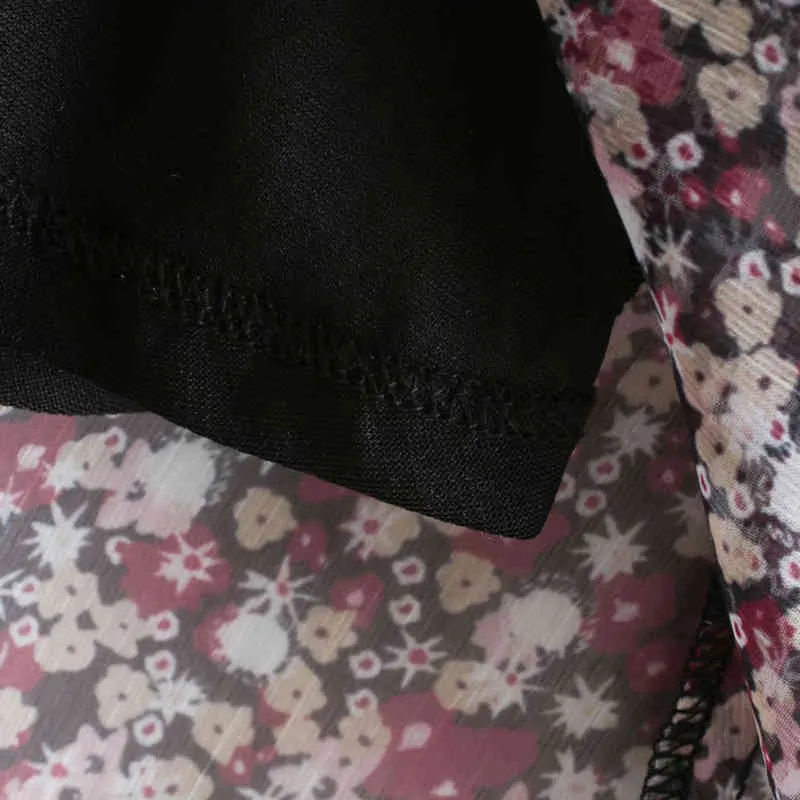 Femmes Summer Mousseline de mousseline Mini Robe à manches longues Col V-Col Taille élastique Imprimé floral Femelle Élégant Street Doublure Robes Robes 210513