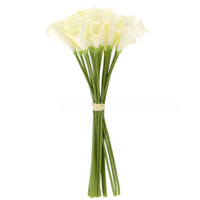 Cadeaux pour les femmes 18x Artificielle Calla Lily Fleurs Unique Longue Tige Bouquet Réel Décor À La Maison Couleur: Crémeux Y211229