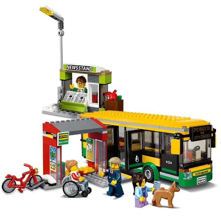 LP 02015 Construction de la gare de train avec taxi et trace de chemin de fer Station de bus Compatible 60050 jouets pour enfants cadeau Q0624