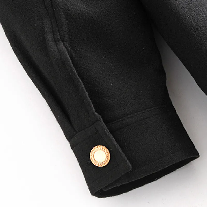 Kvinnor Höst Casual Shirts Jackor Coats Loose Långärmad Svart Ullfickor Kvinnlig Vintage Elegant Street Jacket OuterWear 210513
