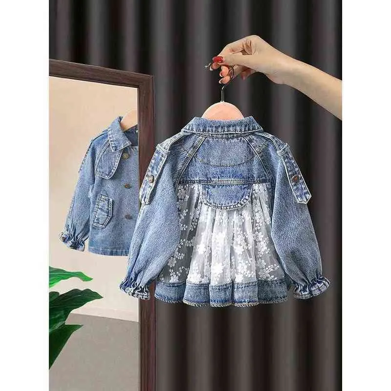 Printemps / automne filles denim veste manteau coréen vêtements pour enfants vêtements infantile filles bébé hauts 211204