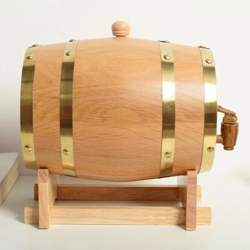 Pajitas para beber Barril de vino de madera Equipo de elaboración de cerveza de roble Mini barril Cubo de rotación de bebidas Contenedor de almacenamiento de gran capacidad 257b