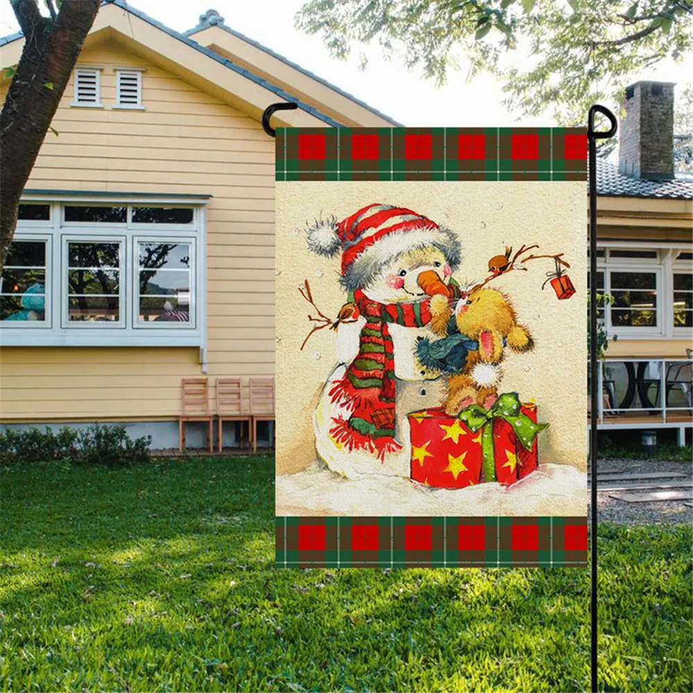 Jul Garden Flag Santa Claus Snowman Inomhus Utomhus Hem Inredning Flagga Vinter Glad Festival Hushåll Hängande