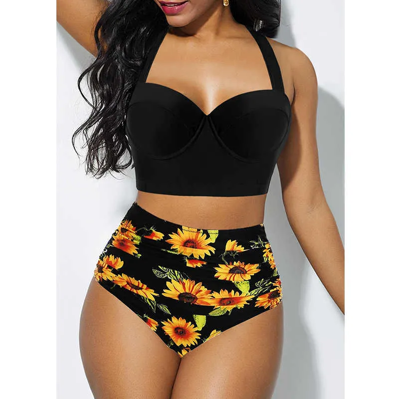 Sexy Plus Size Bikini Mulher High Waist Swimsuit Push Up Set Swimwear Feminino Banheira Terno Beachwear 5xL 210629