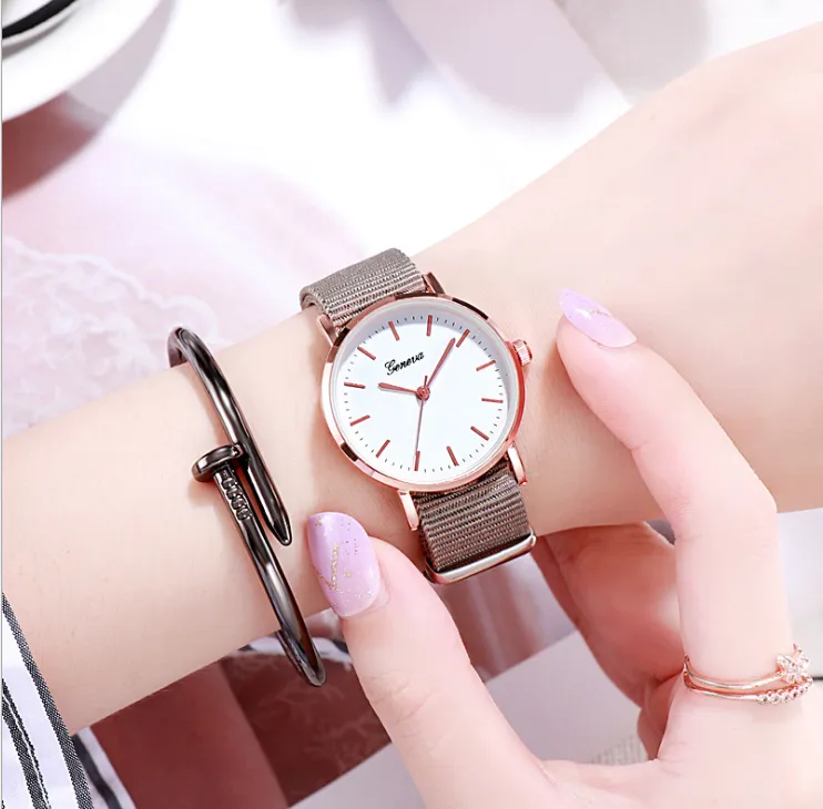 7 estilo cinto de náilon relógio de quartzo estudantes do sexo feminino simples menina fresca relógios de pulso feminino inteiro259y