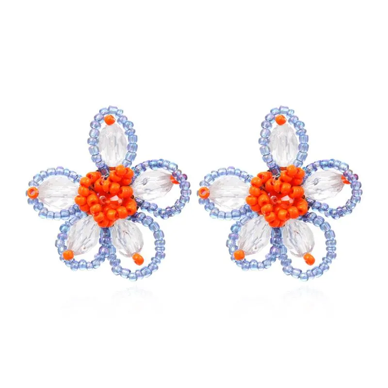 Stud Sell Diy Woven Rice Bead Flower oorbellen Europese en Amerikaanse retro schattige stijl Fashion Jewelry cadeau 242Z
