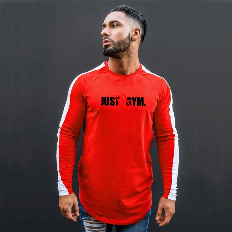 Muscleguys Autumn Fashion Casual Slim Elastic Soft Long Sleeve Men T Shirts Male Slim Fit Tee shirt homme just gyms fitness tops 210421