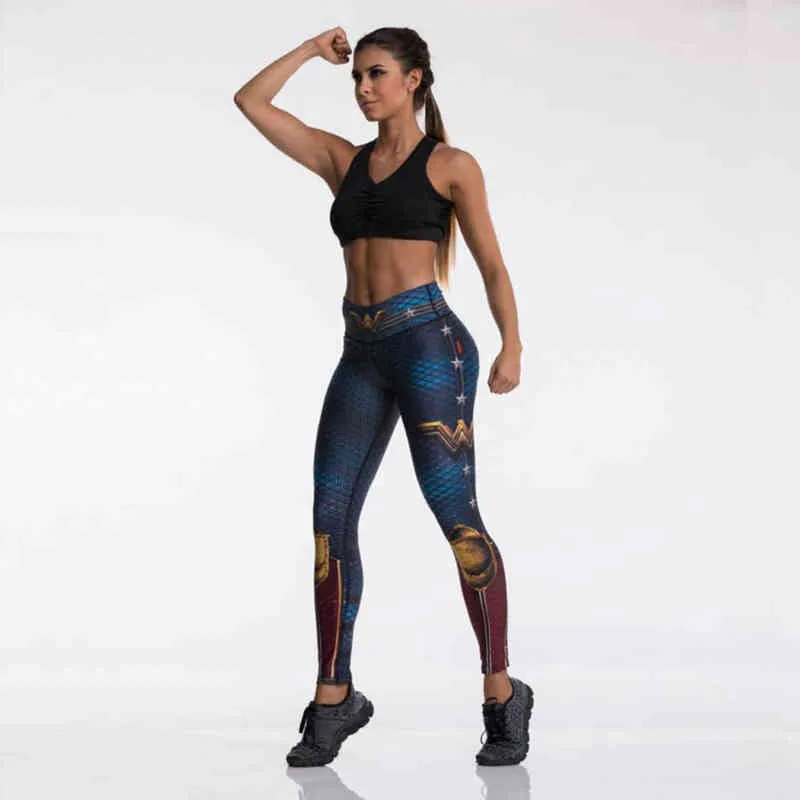 FCCEXIO Tibetan Blue Captain Fight Push Up Workout Leggings Slim High Waist Jeggings Women Sexy Sportswear 211215