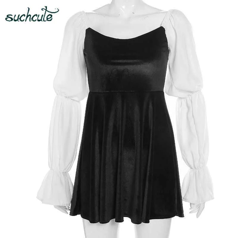 SUCHCUTE vestido de retazos para mujer Modis otoño Harajuku señoras Sukienki vestidos femeninos Roupas Feminina mujer fiesta noche 210706