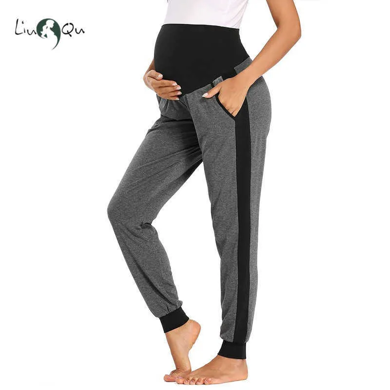 Maternità da donna Fold Over Comodi pantaloni da salotto Abiti da gravidanza Pantaloni sportivi da jogger super morbidi con tasche 210918