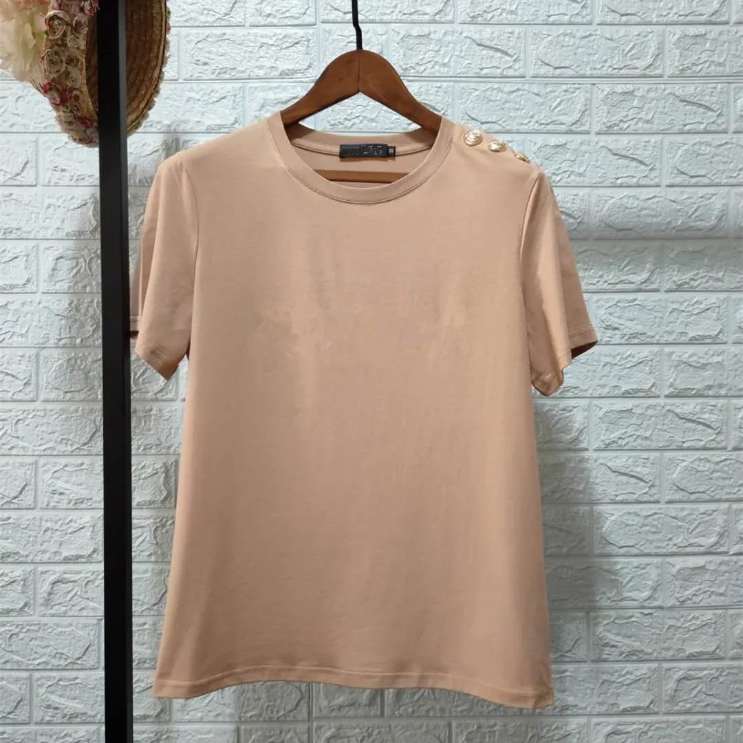 Oversized T Shirt Women Tee Shirt Short Sleeve Woman T-Shirts Gold Button Harajuku Tops Cotton Summer Clothes Plus Size Fashion