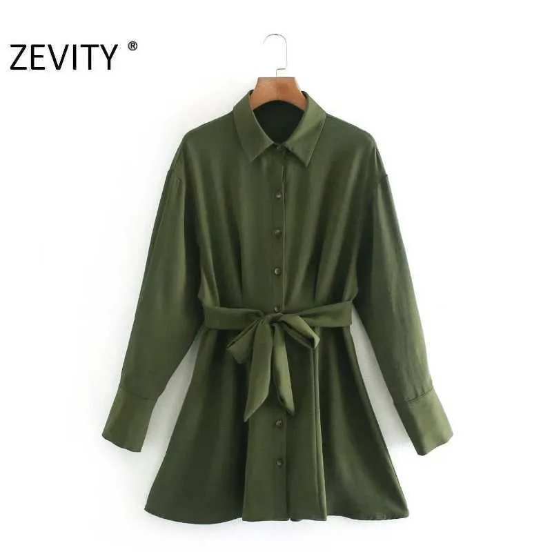 Zevity Women Fashion Solid Color Single Breasted Mini Shirt Sukienka Kobieta Chic Elastyczna Talia Bow Miste Sashes Court Vestido DS4610 210603