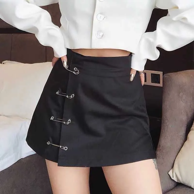 Streetwear Mini Jupe Femmes Side Split Broche Taille Haute Fermeture À Glissière Courte Sexy Femme A-Line Slim Hip Camo S 210621