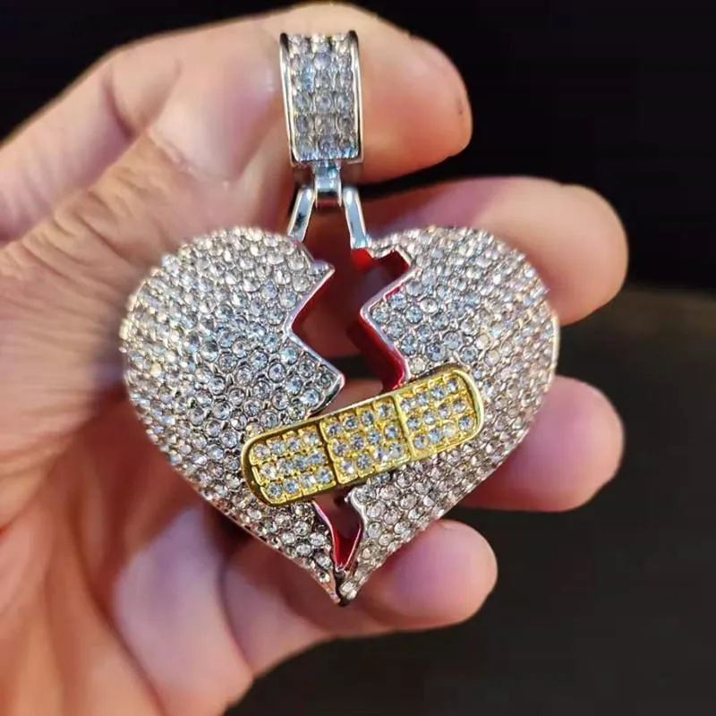 Uomini Hiphop ha rotto la collana a ciondolo a cuore con catena da tennis da 5 mm ghiacciata gioielli bling gift maschili da maschio collane 2885