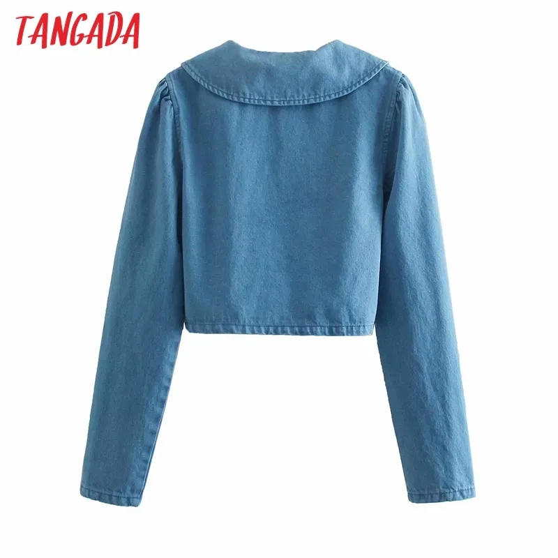 Cappotto da donna a maniche lunghe da donna con colletto oversize, stile corto, blu, blu, giacca di jeans 6P12 210416