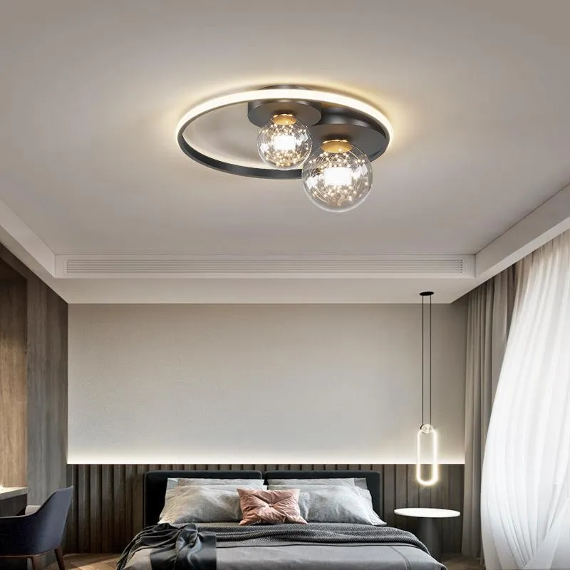 Plafoniere Moderna Lampada a Led con Lampadario a Sfera in Vetro Rotondo Nero Dimmerabile Camera da Letto Soggiorno Cucina Decorazione Interna322j