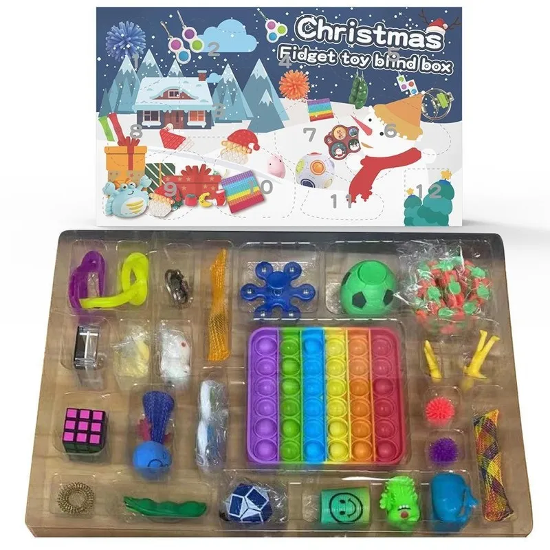 Noël Fidget Toy calendrier de l'avent pour filles garçons enfants adultes Surprise soulagement Stress compte à rebours vacances fête cadeau SD31