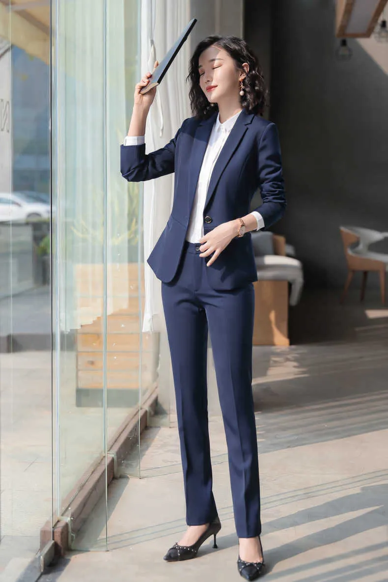 Wysokiej jakości spodnie damskie garnitur profesjonalny kurtka kobiecy spadek dorywczo blezer kobieta wywiad w wywiadzie dla dwóch części 210527