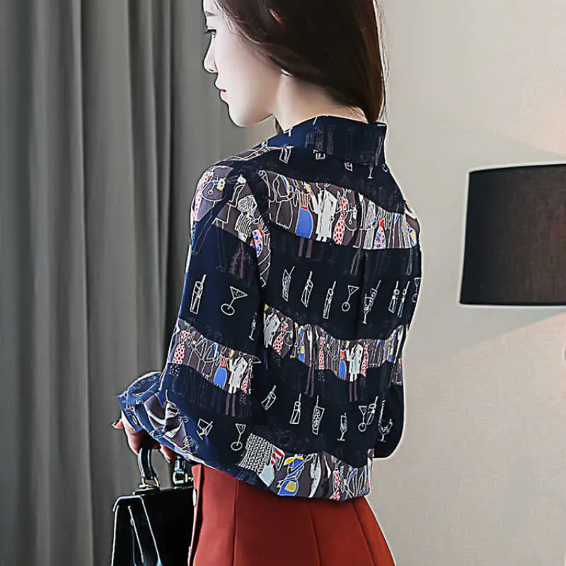 Camicia da donna a maniche lunghe top e camicette da donna top da donna Corea fan camicetta in chiffon stampato allentato completo 2087 50 210527