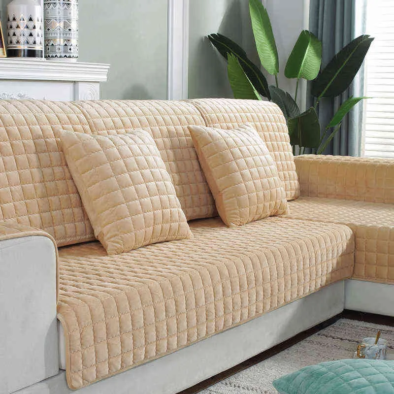 Tjockad sammet tyg plaid soffa täcke slip resistent slipcover sits set europeisk soffa för vardagsrum dekor 211116