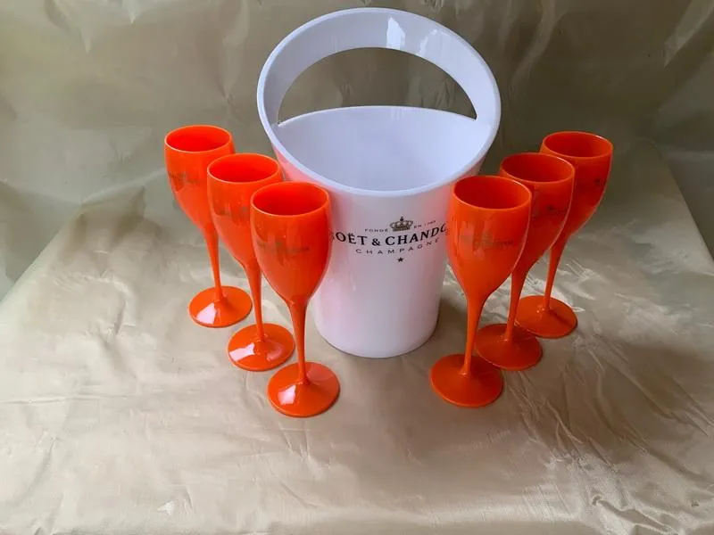 6 Cups 1 Bucket Ice Buckets and Wine Glass 3000ml Acrylic Goblets champagne Glasses wedding Wine Bar Party Bottle Cooler265V