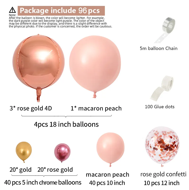 Morandi Peach Balloons Arch Garland Kit Chrome Rose Gold 4D Ballon for Wedder