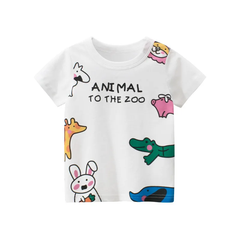 Baby Girls Cartoon Animal Print T-shirts Fashion Summer Kids Girl Casual Tees Barn Söt kläder 2-7 år 210429