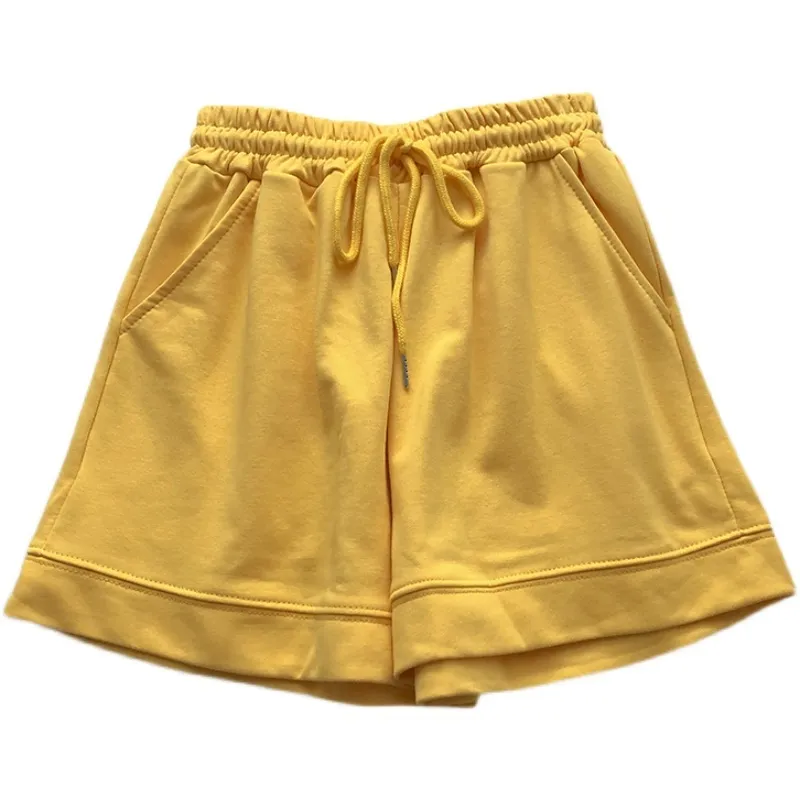 Kimutomo korean ins casual shorts damer solid all-matchande elastisk hög midja spets upp kvinnor kläder sommar enkel mode 210521