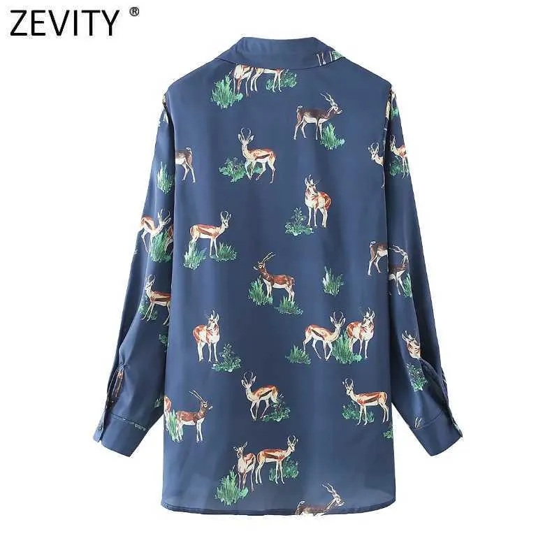 Zevity Women Fashion Animal Print Casual Smock Blouse Office Ladies Single Breasted Shirt Chic Business Blusas Tops LS7610 210603