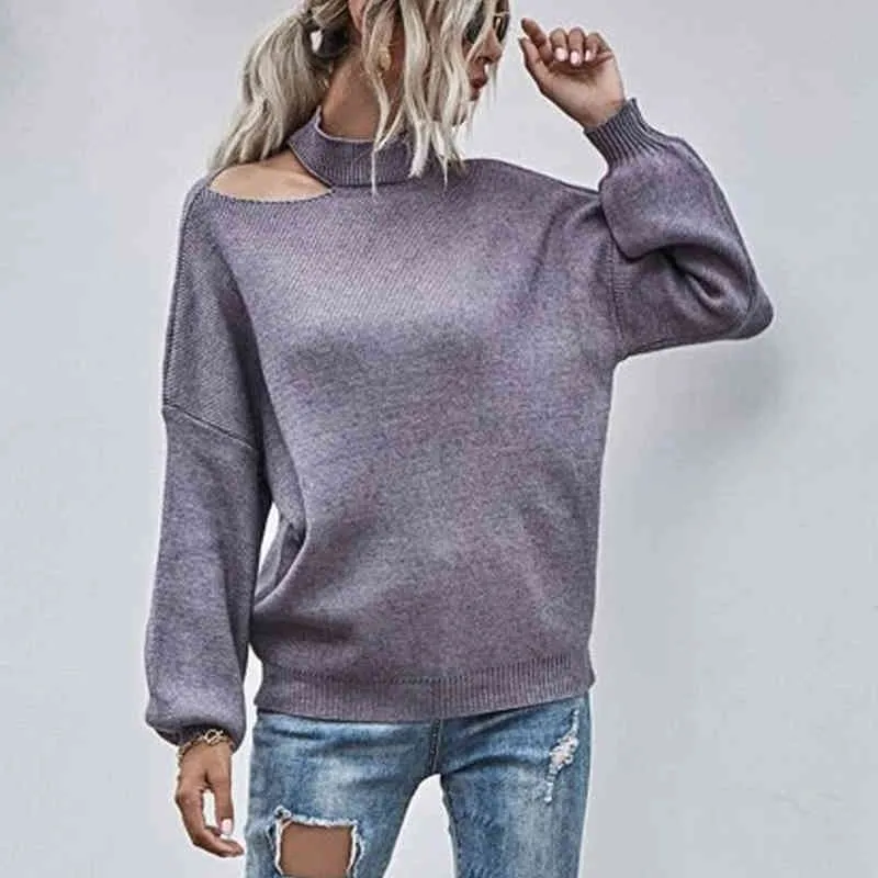 Pullover asimmetrico autunno e inverno maglione pigro con spalle larghe 210508