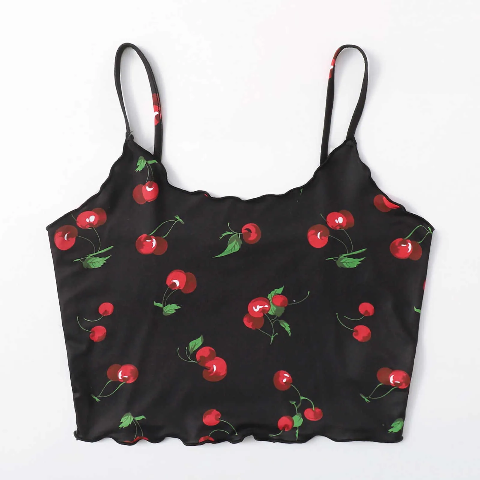 Sexy Black Women Tank Top Ladies Cherry Stampa senza maniche Pullover Vest Tank Crop Top Camiseta Tirantes Mujer 210616