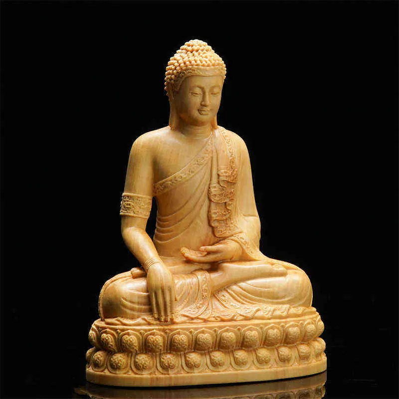 Świątynia religijna Tajska Buddha Statua Drewniana Rzeźba Chiński Boxwood Wood Carving Modlitwa Modlitewne Dekoracje Domowe 211108