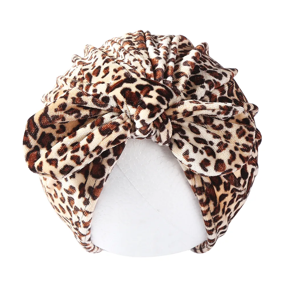 Velvet Baby Winter Hat Leopard Print Bear Ear Boy Girl Cap Flower Football Tie Dye Turban Headwrap Newborn Hair Accessories