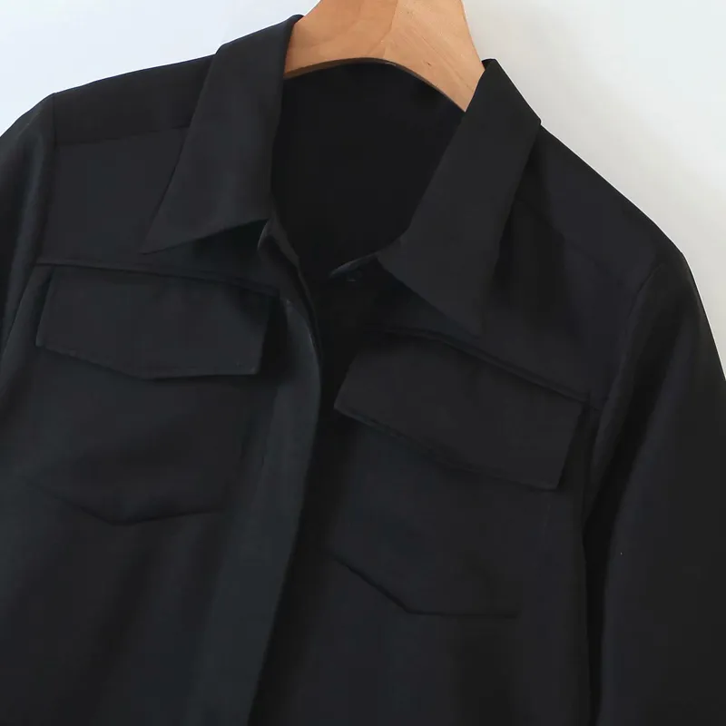 Summer Women Shirts Dress Pockets Short Sleeve Turn-down Collar Poplin Black es Female Elegant Casual vestidos 210513