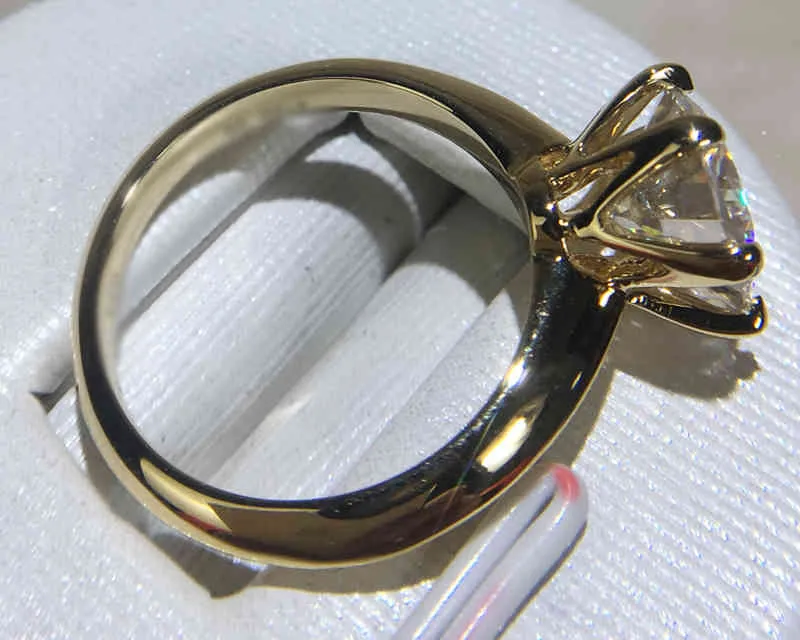 Янхуи имеет 18K RGP чистое твердое желтое золото кольцо роскошного круглого столешницы 8 мм 2 0ct лабораторные обручальные обручальные кольца для женщин ZSR169226P2064090