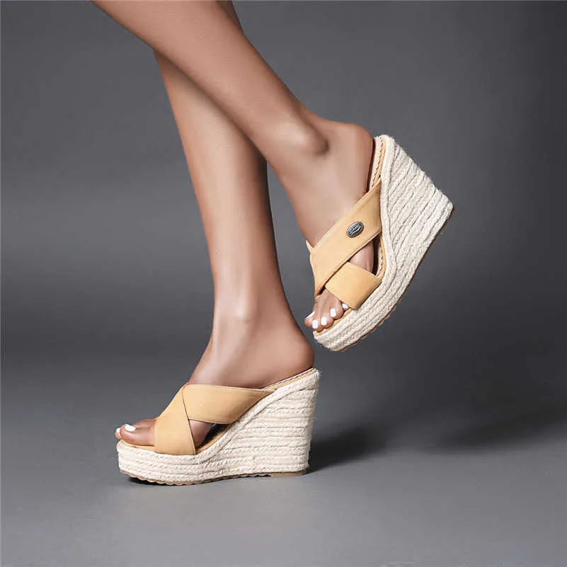 Meotina été diapositives femmes chaussures troupeau plate-forme compensées chaussures à talons mode super haut talon pantoufles dame sandales grande taille 34-43 210608