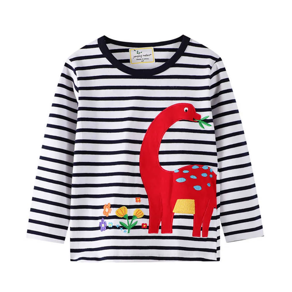 Jumping Meters Cotton Dinosaurs T shirts for Baby Boys Girls Long Sleeve Clothes Stripe Animals Applique Kids 210529