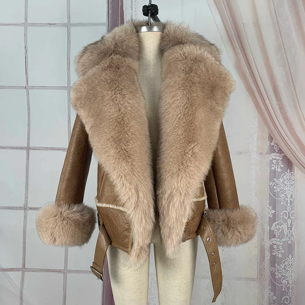 FUREALUX Echte jassen met hartelketting Sheepskin Warm Jacket Cashmere Voering Lederen Jassen Natuurlijke Overkleding 211018