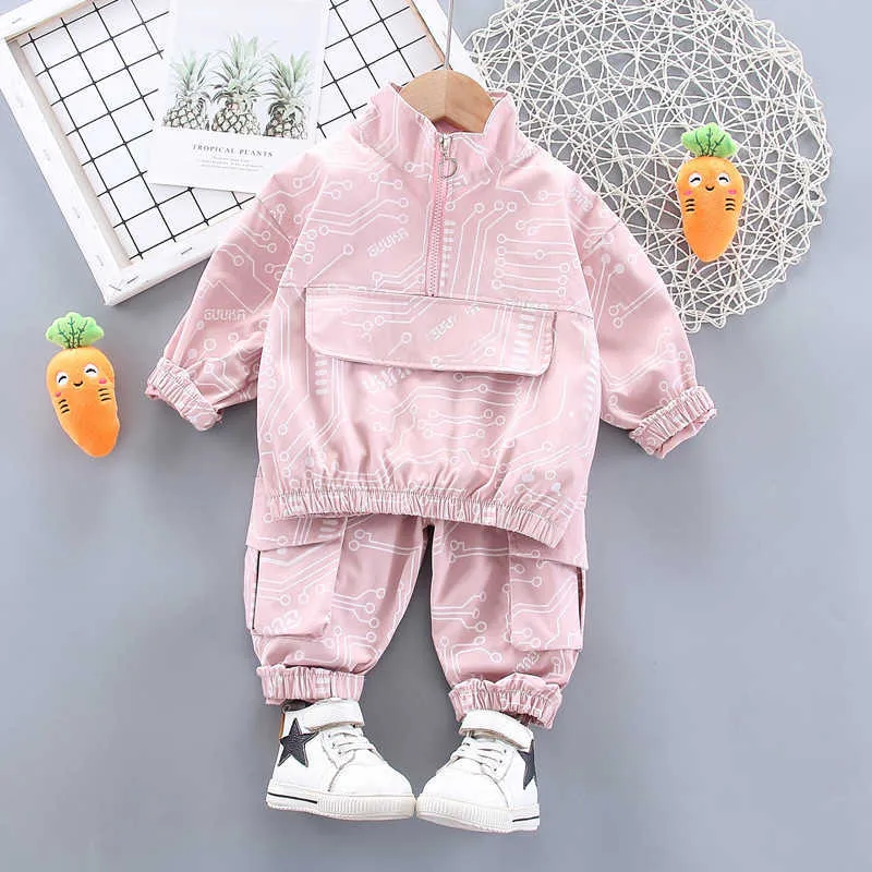 Frühling Herbst Kinder Druck Kostüm Kinder Rollkragen Jacke Hosen Jungen Baby Mädchen Casual Kleidung Neue Kleinkind Mode Trainingsanzüge X0902