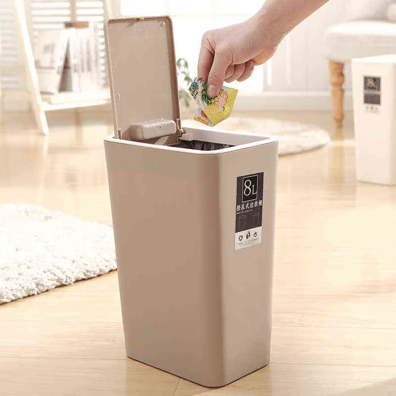 8L presse poubelle organisateur avec couvercle salon cuisine toilette poubelle salle de bain papier panier en plastique ménage stockage 211222