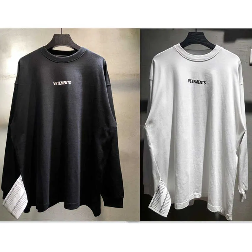 VETEMENTS t-shirt hommes femmes avant imprimé VETEMENTS à manches longues étiquette en papier étendue VTM T-shirts X0726