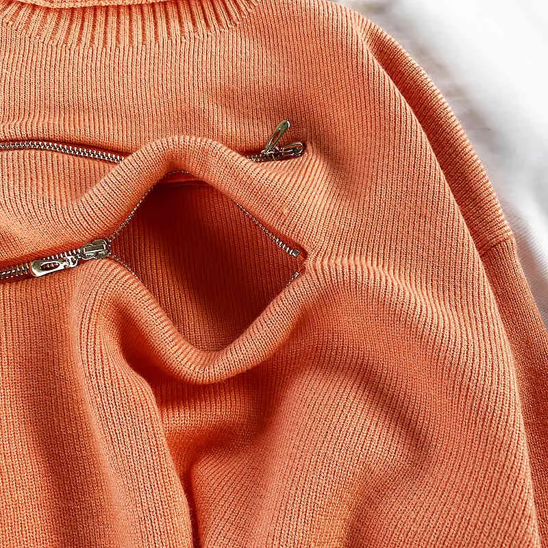 Nomikuma Turtleneck Tassel Court Pull Knitwear Coréen Zipper Femmes Tricoté Tops Automne Hiver Solid Pull Jumpers 6C368 210427