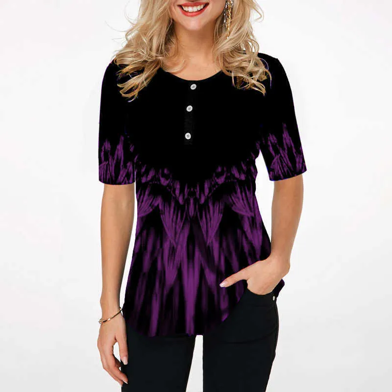 Summer Women Shirt Print Tops Round Neck Short Sleeve Boho Tee Shirts Female Casual Loose T-shirt Plus Size 210720