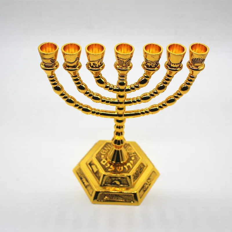 Je Menorah Candle-Holders Religions Candelabra Hanukkah Candlesticks 7 Branch 210722