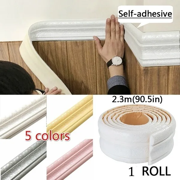 3D Self-adhesive Strip Wall Decoration Foam Frame Strip with Adhesive Waist Line Wallpaper Waterproof Baseboard Wall Sticker