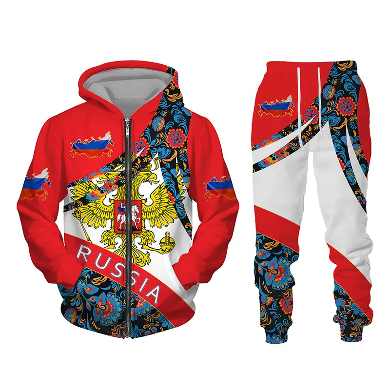 Brand Fashion Hoodie/Jacket Pants Suit Russian Flag Printed Men Women Zipper Sweatshirts Set Autumn And Winter Tracksuit 220222