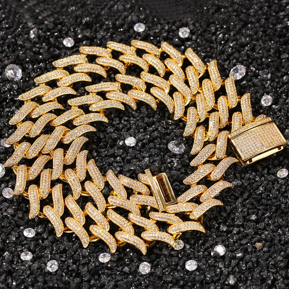 Кубинская цепочка с шипами Iced Out, серебряные мужские золотые цепочки, ожерелье, модные ювелирные изделия в стиле панк-рок, хип-хоп, 20 мм, 18 дюймов243L