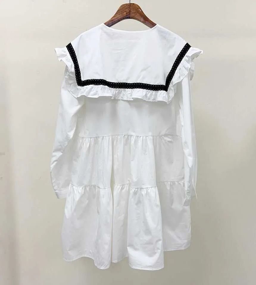 Loose White Puff Long Sleeve Sailor Collar Dress Women Mini Casual Contrast Doll Vestido Feminino Fashion Big Swing Japan Preppy 210610