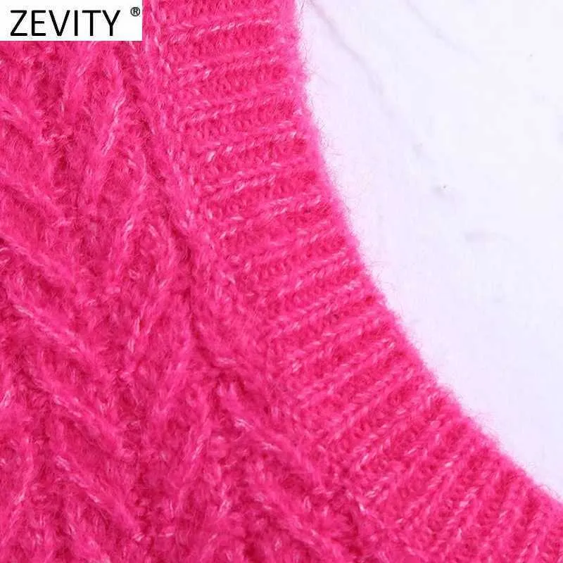 Zevity Spring Kobiety Moda Solid Crochet Casual Slim Knitting sweter Kobiet Chic o Neck Bez Rękawów Kamizelka Swetry Topy S612 211011